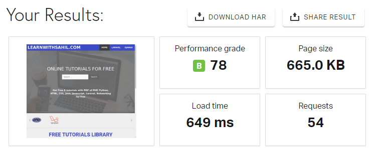 Bluehost Hosting Speed Test report