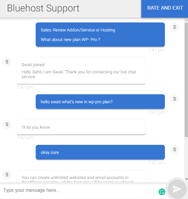 Bluehost Live Chat Customer Support