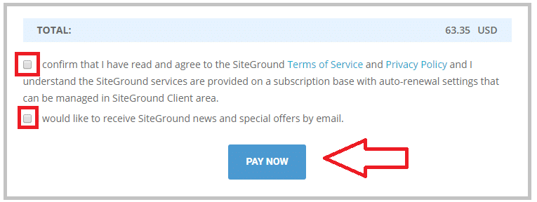 Confirm Terms & conditions and click on "Pay Now"