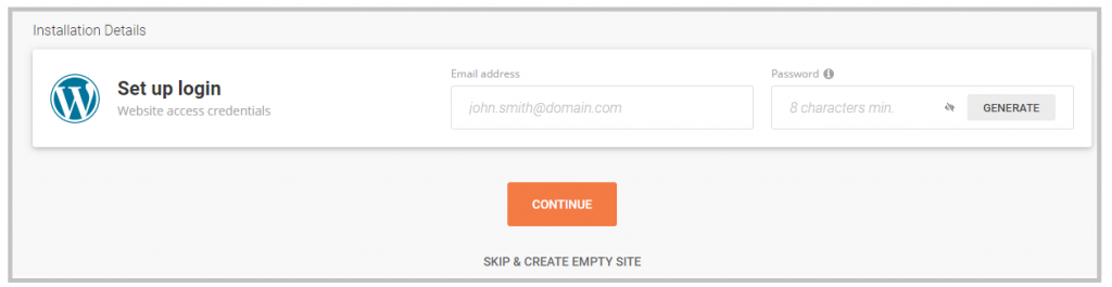 Set WordPress Admin email & password