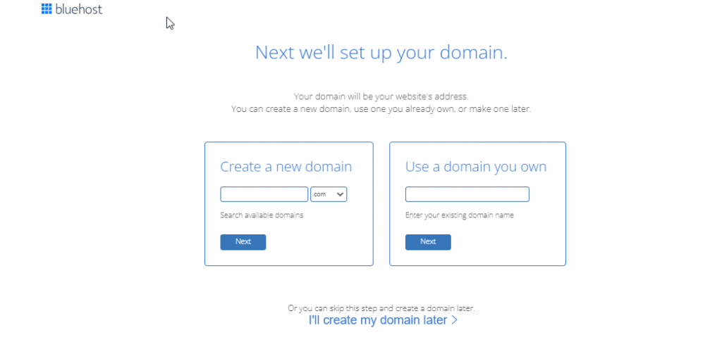 Bluehost Choose Domain Name
